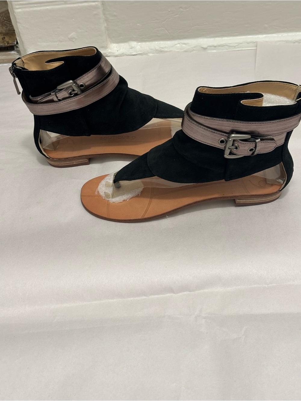 Boutique 9 Women's Black Suede Metallic Wrap Sandals - Picture 7 of 13